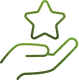 Qualité & Excellence : Services Premium et Récompenses Icône contour vert d'une main présentant une étoile, symbolisant la qualité, l'excellence ou la récompense premium.
